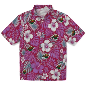 Minnesota Wild Hawaiian Shirt - Hibiscus Monstera Red