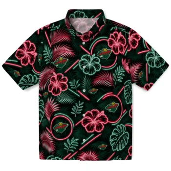 Minnesota Wild Hawaiian Shirt - Neon Florals Black