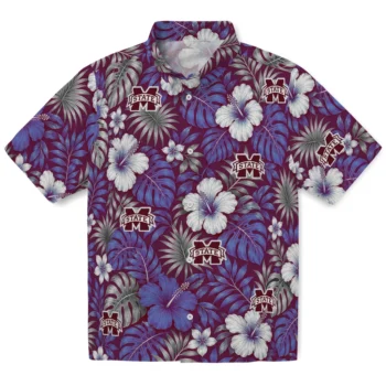 Mississippi State Bulldogs Hawaiian Shirt - Hibiscus Monstera Maroon