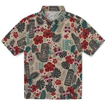 Mississippi State Bulldogs Hawaiian Shirt - Tiki Masks Warm Beige