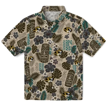 Missouri Tigers Hawaiian Shirt - Tiki Masks Warm Beige