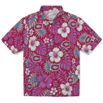 Montreal Canadiens Hawaiian Shirt - Hibiscus Monstera Red