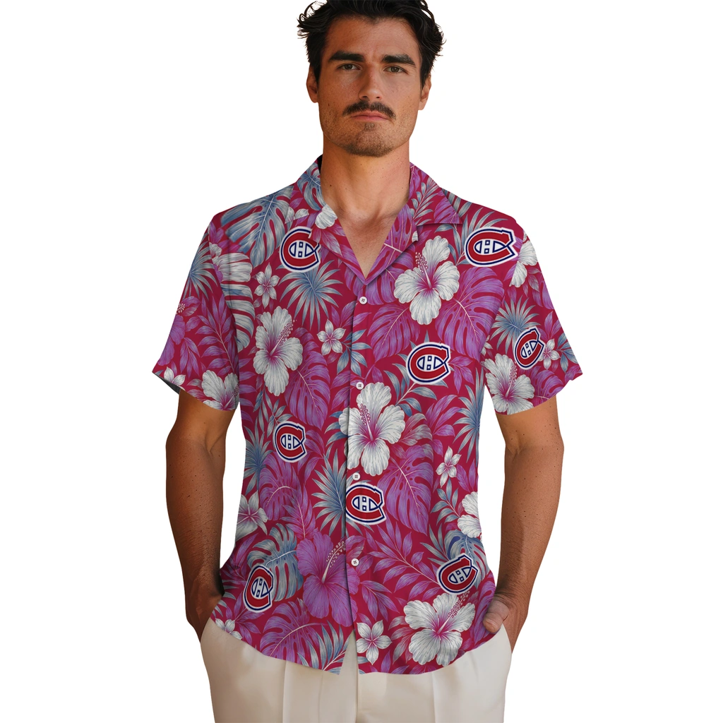 montreal-canadiens-hawaiian-shirt-customized-hibiscus-monstera-red-fashion-forward.webp