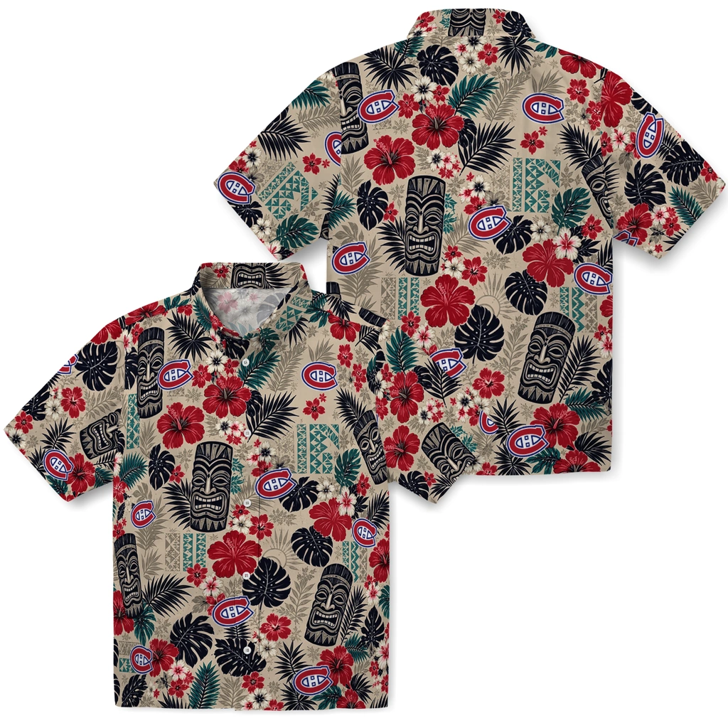 montreal-canadiens-hawaiian-shirt-customized-tiki-masks-warm-beige-high-quality.webp