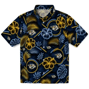 Nashville Predators Hawaiian Shirt - Neon Florals Black