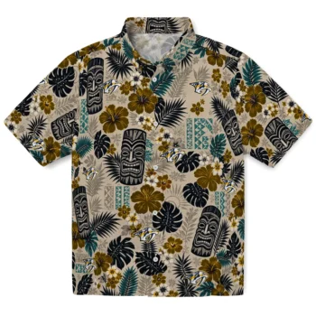 Nashville Predators Hawaiian Shirt - Tiki Masks Warm Beige