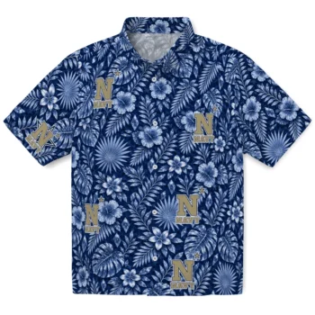 Navy Midshipmen Hawaiian Shirt - Crystal Foliage Blue