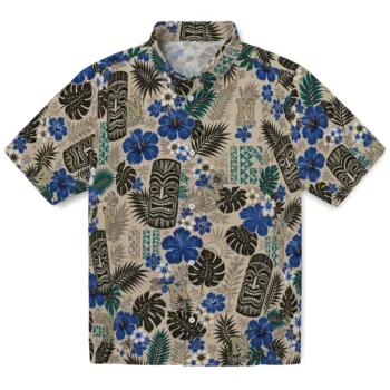 Navy Midshipmen Hawaiian Shirt - Tiki Masks Warm Beige