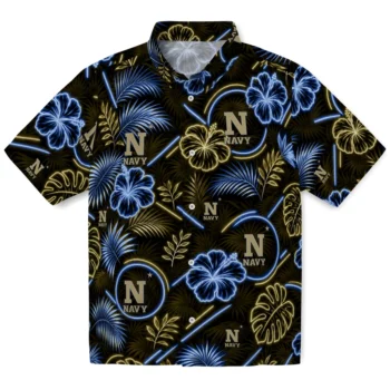 Navy Midshipmen Hawaiian Shirt - Neon Florals Black