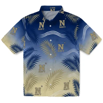 Navy Midshipmen Hawaiian Shirt - Ombre Fronds Blue