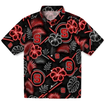 NC State Wolfpack Hawaiian Shirt - Neon Florals Black