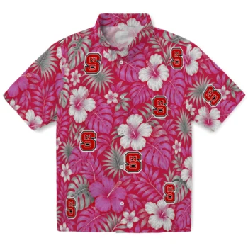 NC State Wolfpack Hawaiian Shirt - Hibiscus Monstera Red