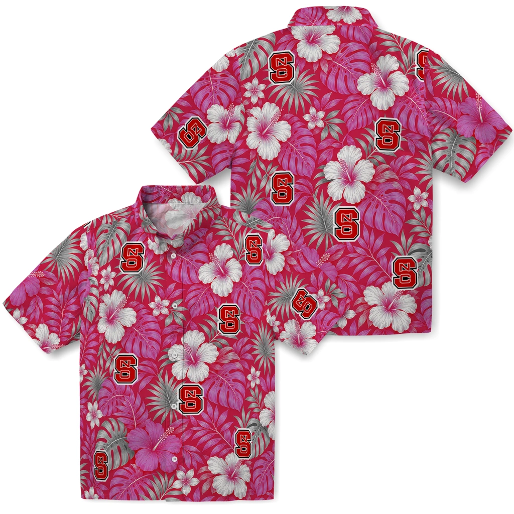 nc-state-wolfpack-hawaiian-shirt-customized-hibiscus-monstera-red-high-quality.webp