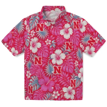 Nebraska Cornhuskers Hawaiian Shirt - Hibiscus Monstera Red