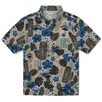 Nevada Wolf Pack Hawaiian Shirt - Tiki Masks Warm Beige