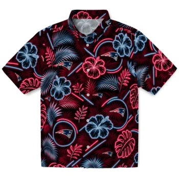 New England Patriots Hawaiian Shirt - Neon Florals Black
