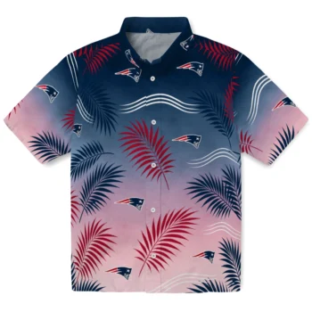 New England Patriots Hawaiian Shirt - Ombre Fronds Blue