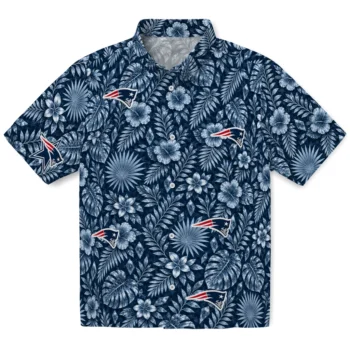 New England Patriots Hawaiian Shirt - Crystal Foliage Blue