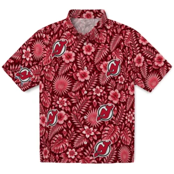 New Jersey Devils Hawaiian Shirt - Crystal Foliage Red