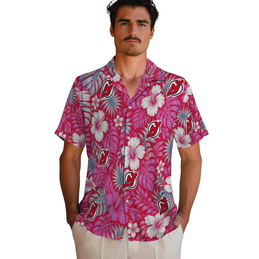 new-jersey-devils-hawaiian-shirt-custom-hibiscus-monstera-red-fashion-forward.webp