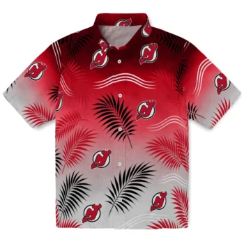 New Jersey Devils Hawaiian Shirt - Ombre Fronds Red