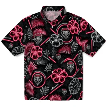 New Mexico Lobos Hawaiian Shirt - Neon Florals Black