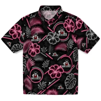 New Mexico State Aggies Hawaiian Shirt - Neon Florals Black