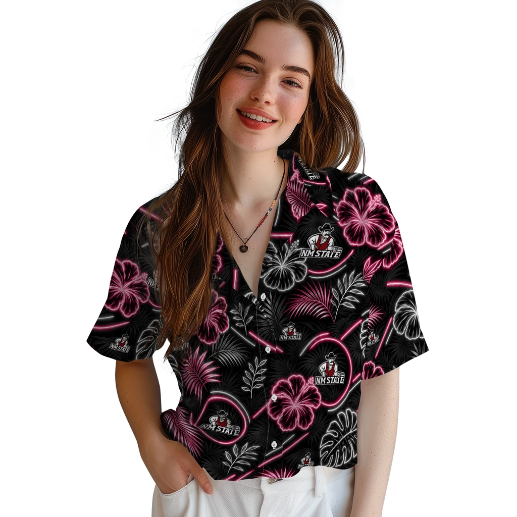 new-mexico-state-aggies-hawaiian-shirt-custom-neon-florals-black-latest-model.webp