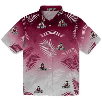 New Mexico State Aggies Hawaiian Shirt - Ombre Fronds Crimson