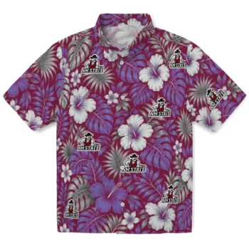 New Mexico State Aggies Hawaiian Shirt - Hibiscus Monstera Crimson