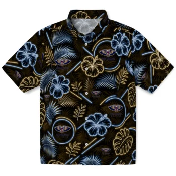 New Orleans Pelicans Hawaiian Shirt - Neon Florals Black