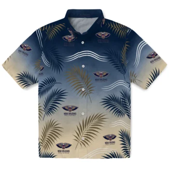 New Orleans Pelicans Hawaiian Shirt - Ombre Fronds Navy