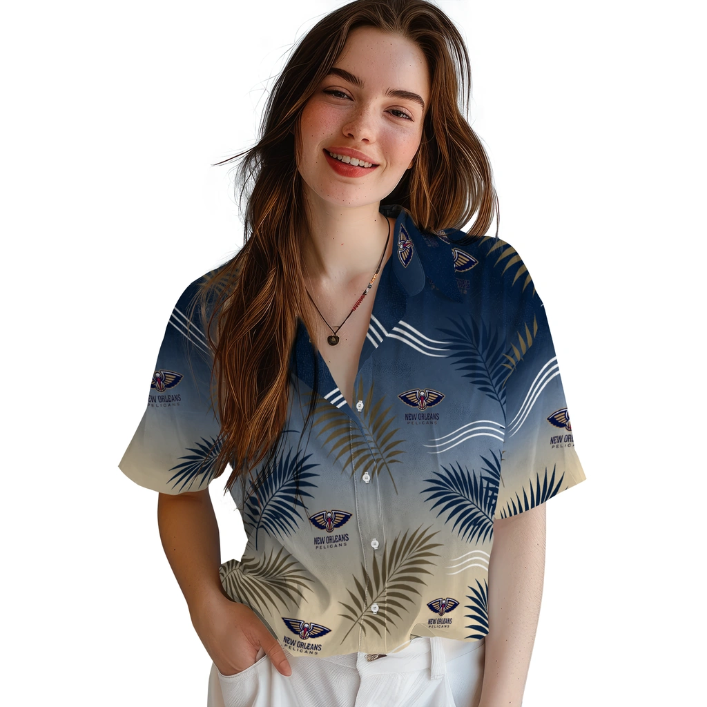 new-orleans-pelicans-hawaiian-shirt-custom-ombre-fronds-navy-latest-model.webp