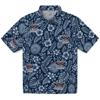 New Orleans Pelicans Hawaiian Shirt - Crystal Foliage Navy