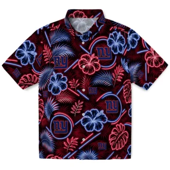 New York Giants Hawaiian Shirt - Neon Florals Black