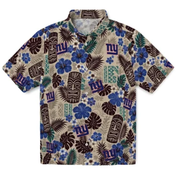 New York Giants Hawaiian Shirt - Tiki Masks Warm Beige