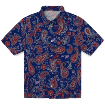 New York Giants Hawaiian Shirt - Paisley Print Blue
