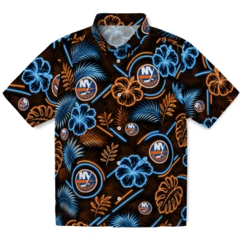 New York Islanders Hawaiian Shirt - Neon Florals Black