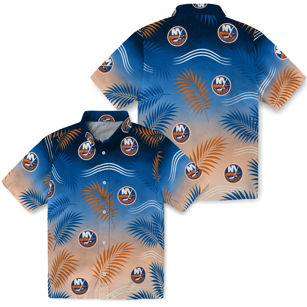 new-york-islanders-hawaiian-shirt-custom-ombre-fronds-blue-high-quality.webp