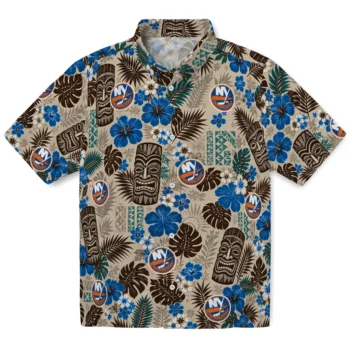 New York Islanders Hawaiian Shirt - Tiki Masks Warm Beige