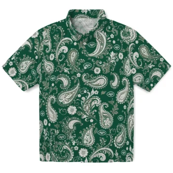New York Jets Hawaiian Shirt - Paisley Print Green