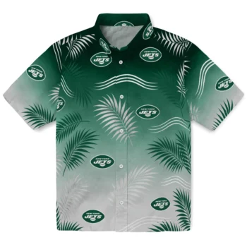 New York Jets Hawaiian Shirt - Ombre Fronds Green