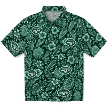 New York Jets Hawaiian Shirt - Crystal Foliage Green