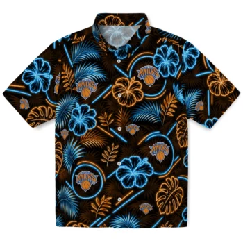 New York Knicks Hawaiian Shirt - Neon Florals Black