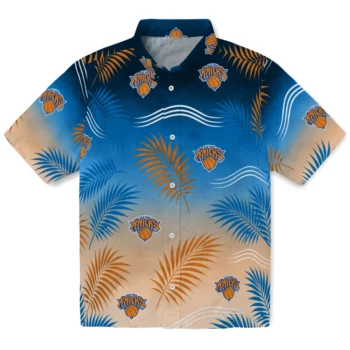 New York Knicks Hawaiian Shirt - Ombre Fronds Blue