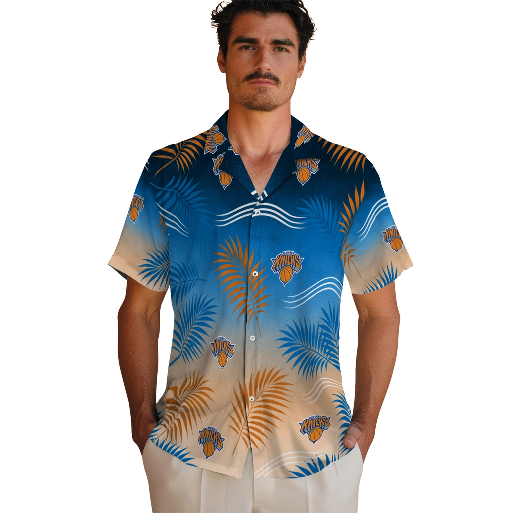 new-york-knicks-hawaiian-shirt-customized-ombre-fronds-blue-fashion-forward.webp