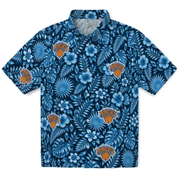 New York Knicks Hawaiian Shirt - Crystal Foliage Blue