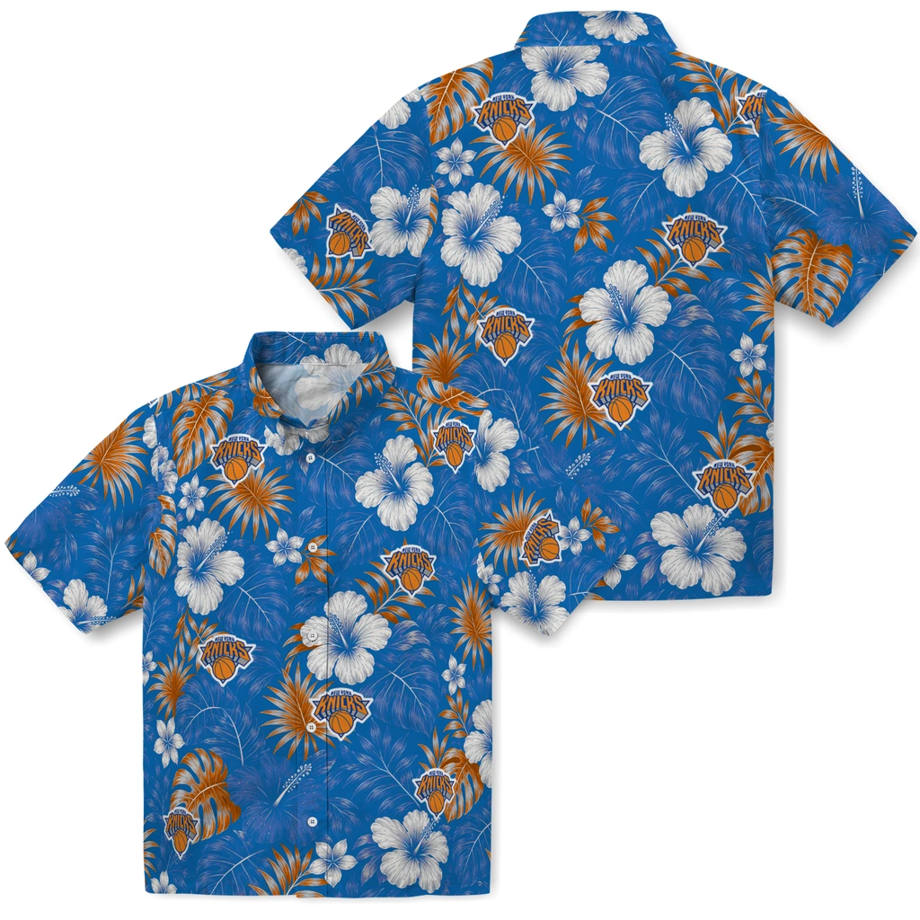 new-york-knicks-hawaiian-shirt-personalized-hibiscus-monstera-blue-high-quality.webp