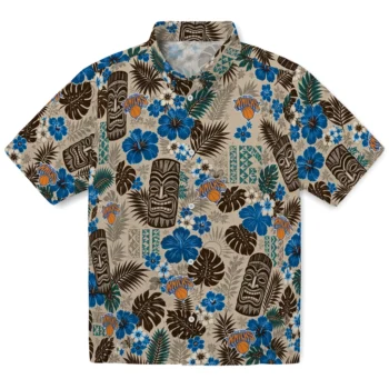 New York Knicks Hawaiian Shirt - Tiki Masks Warm Beige