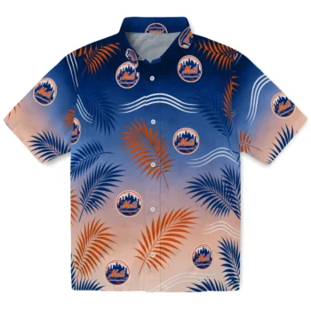 New York Mets Hawaiian Shirt - Ombre Fronds Blue